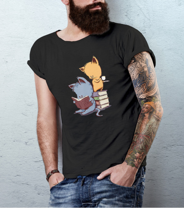 Kittens Reading Edgar Allan Poe With Tea And Books T-Shirt