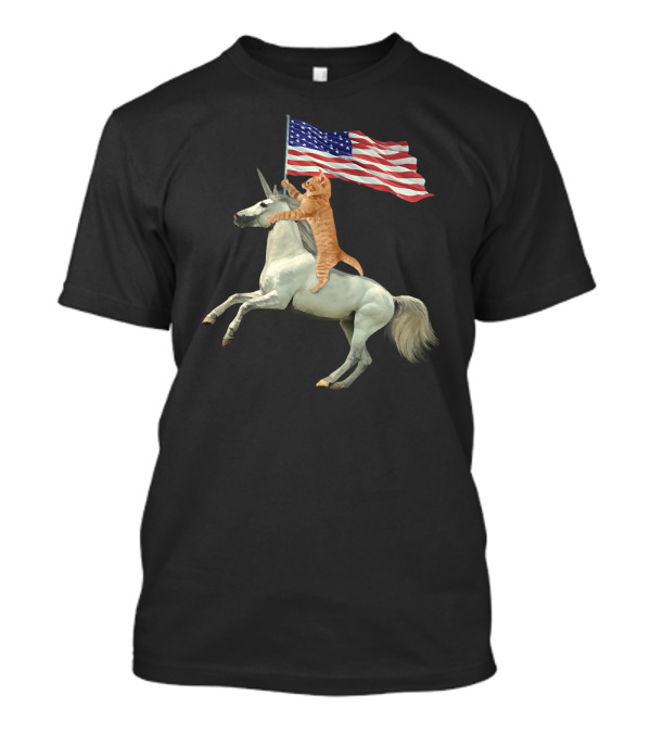 Meowica Unicorn Cat Funny July 4th USA Flag T-Shirt