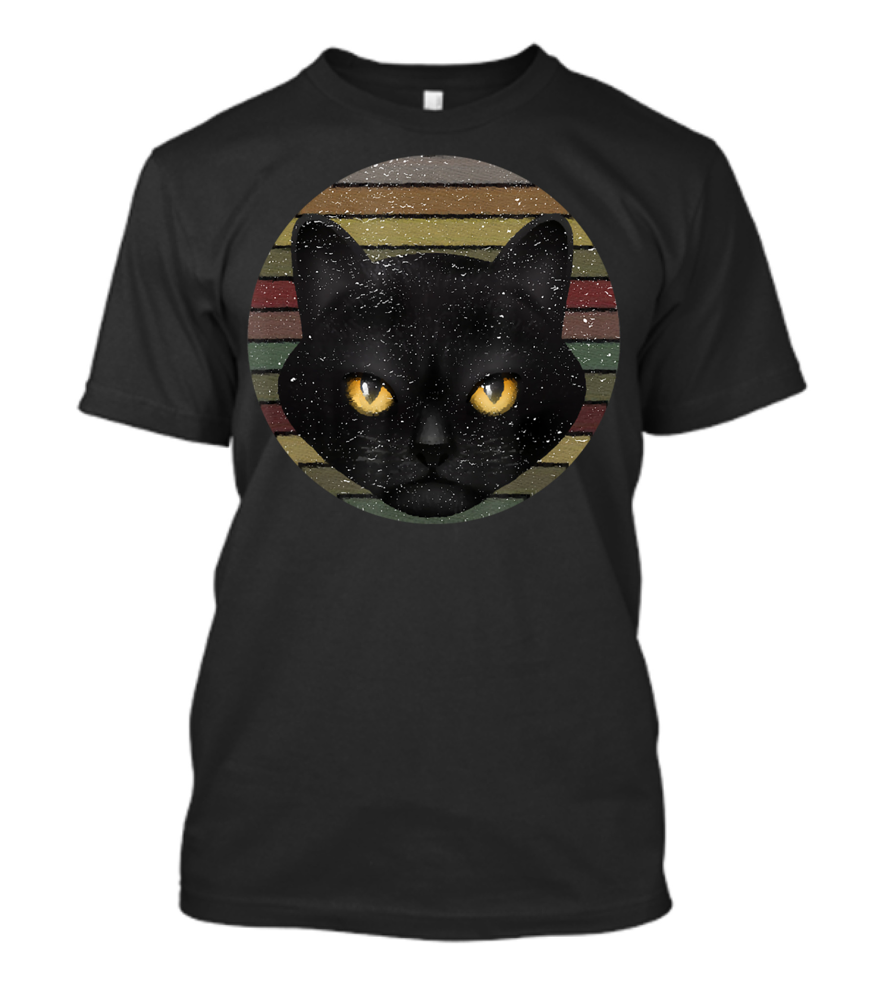 Realistic Cat Black Face On Retro Striped Circle T-Shirt
