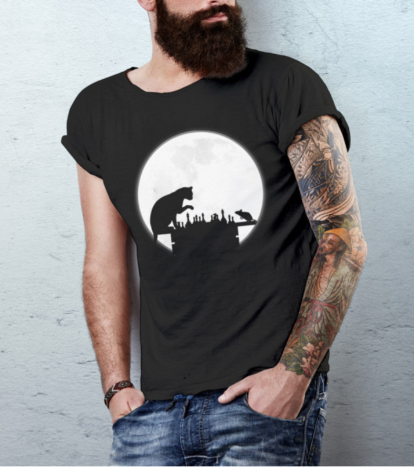 The Chess Match Of Cat And Mouse Under The Full Moon T-Shirt
