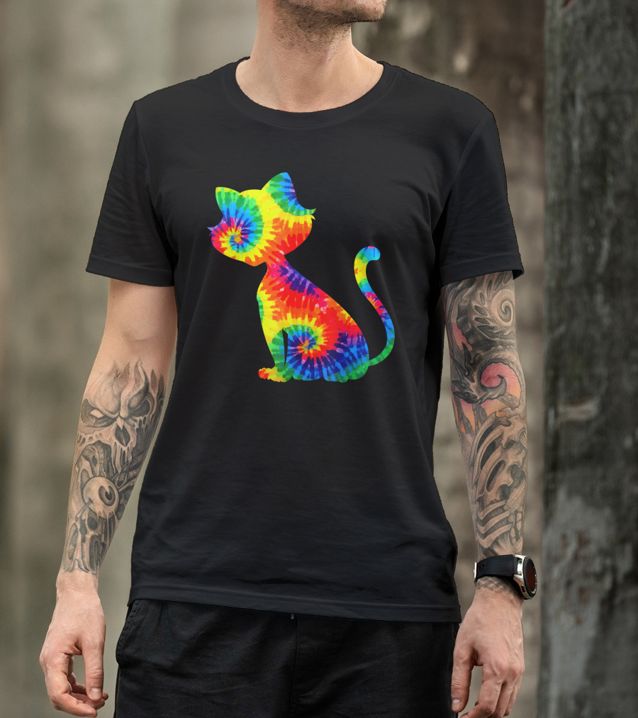 Tie Dye Colorful Kitten Cat Spiral T-Shirt