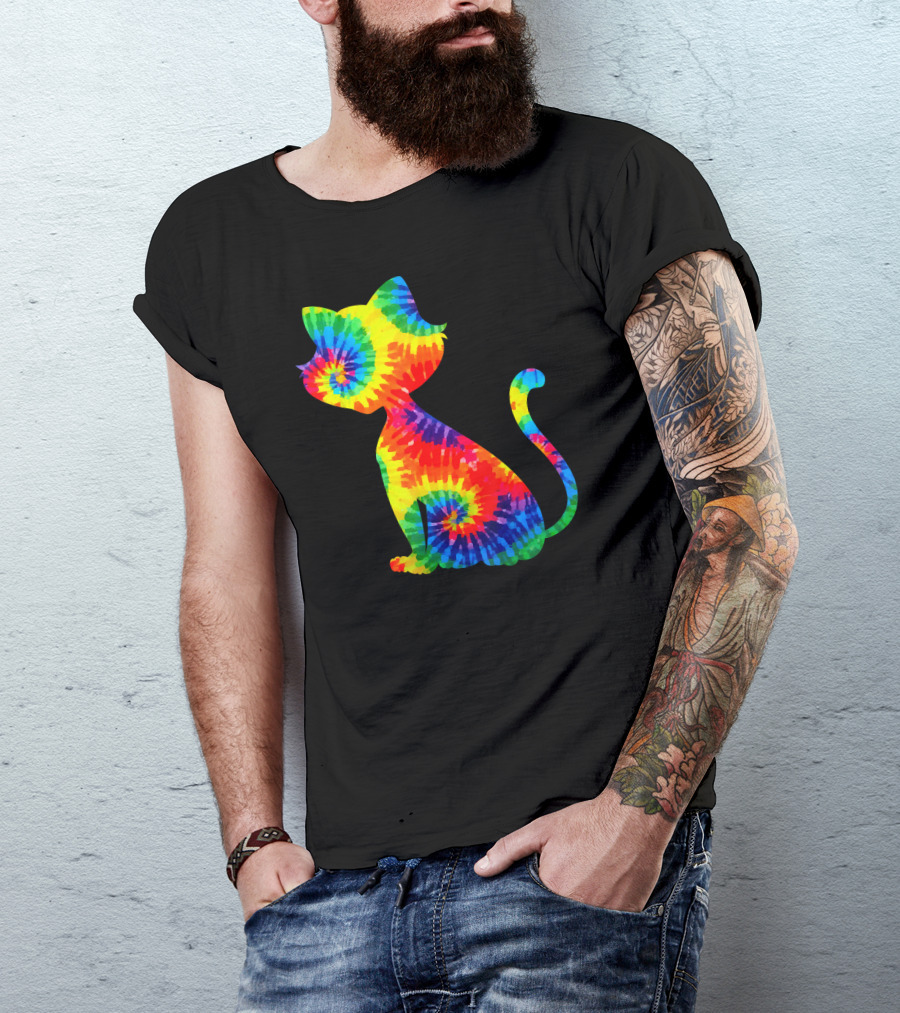 Tie Dye Colorful Kitten Cat Spiral T-Shirt