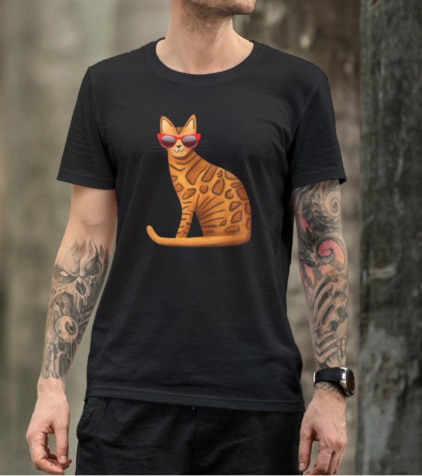 Best Cool Bengal Cat With Red Sunglasses For Summer T-Shirt