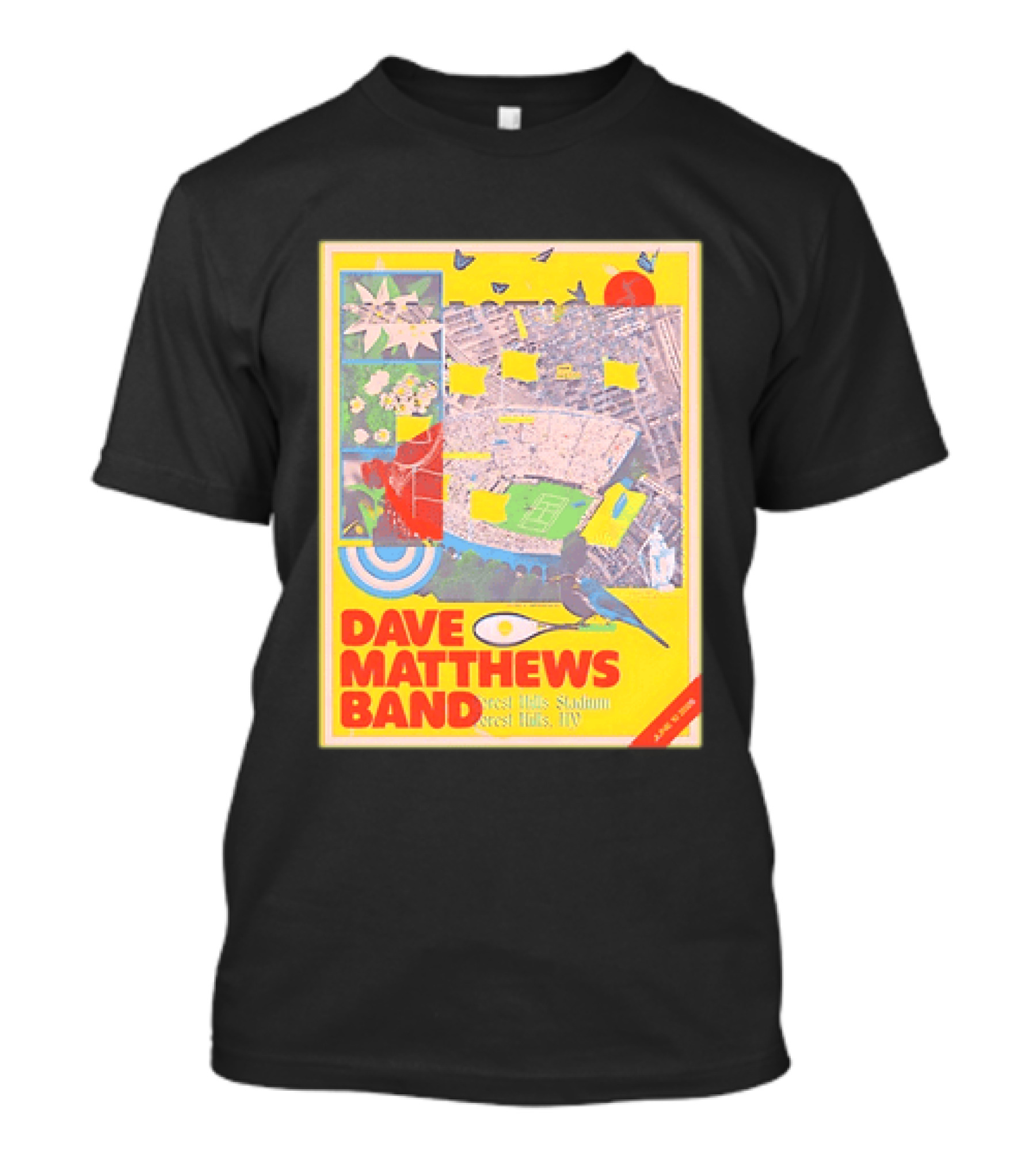 Dave Matthews Band Forest Hills NY 2026 Stadium June 10 Art Collage Stadium Map And Bird T-Shirt