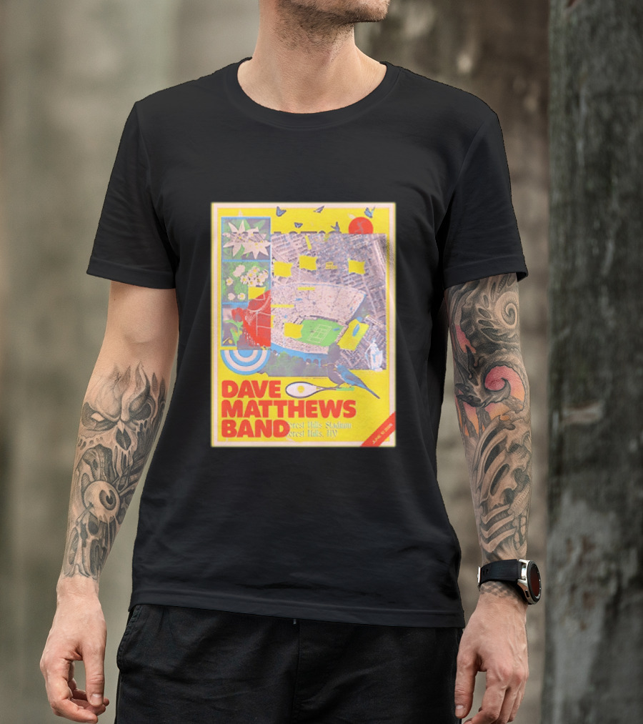 Dave Matthews Band Forest Hills NY 2026 Stadium June 10 Art Collage Stadium Map And Bird T-Shirt