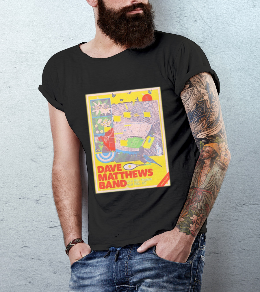 Dave Matthews Band Forest Hills NY 2026 Stadium June 10 Art Collage Stadium Map And Bird T-Shirt