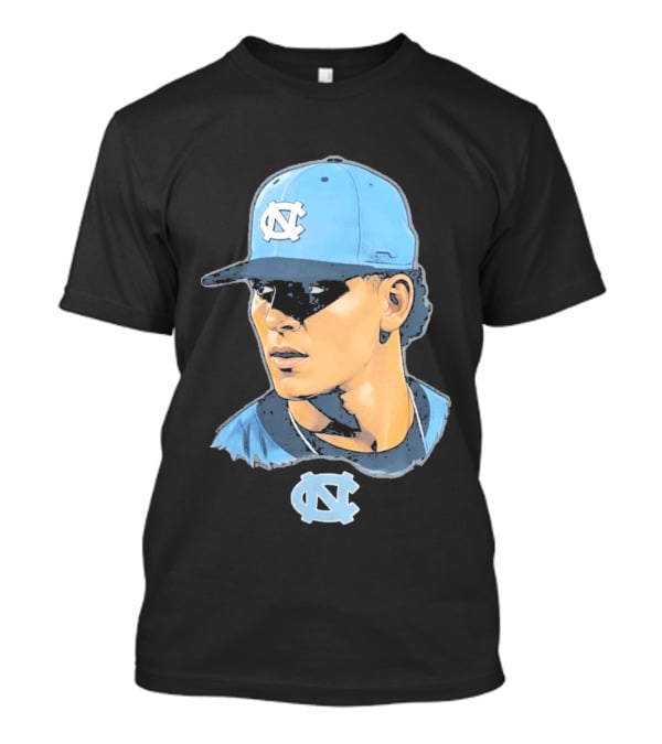 UNC Tar Heels Baseball Portrait Comic Style Navy Blue Cap T-Shirt