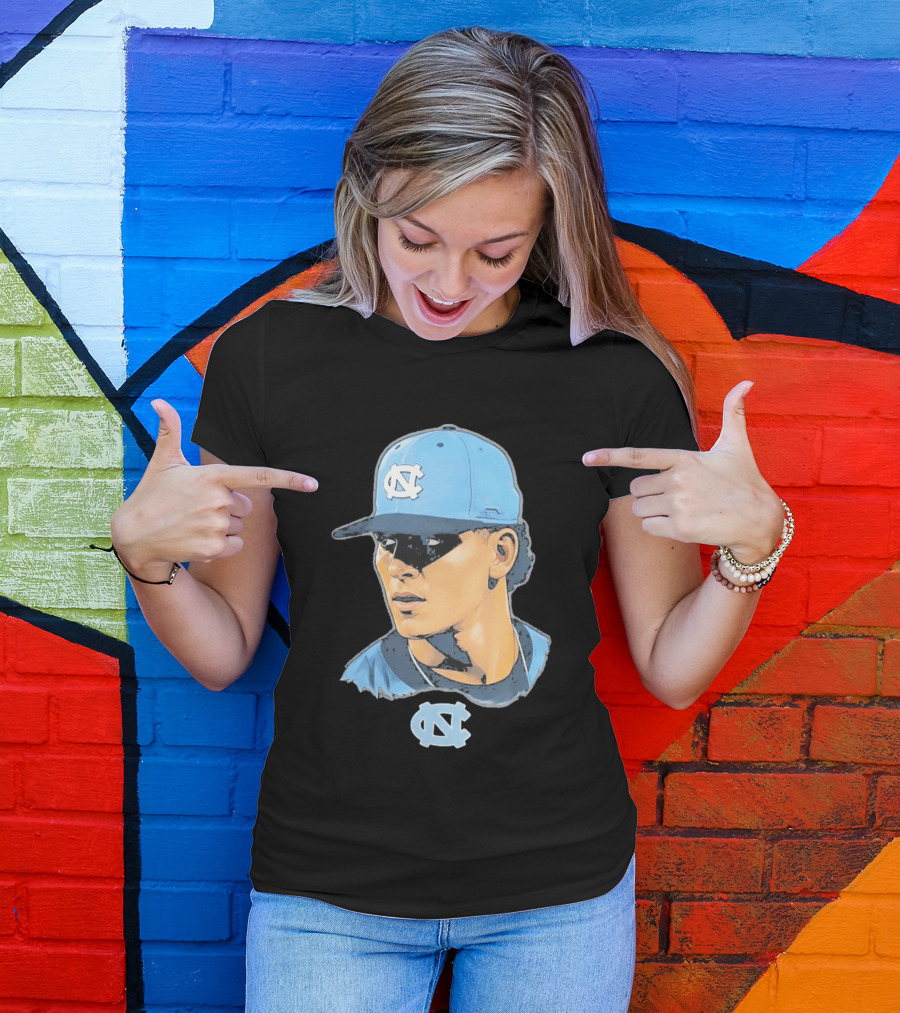 UNC Tar Heels Baseball Portrait Comic Style Navy Blue Cap T-Shirt
