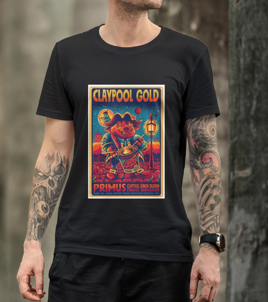 Claypool Gold Primus Frog Brigade June 10 2026 Leader Bank Pavilion Boston MA T-Shirt