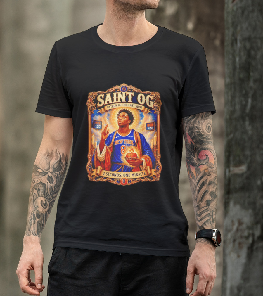 Saint OG Anunoby Patron Of The Last Shot New York Knicks 2 Seconds One Miracle T-Shirt