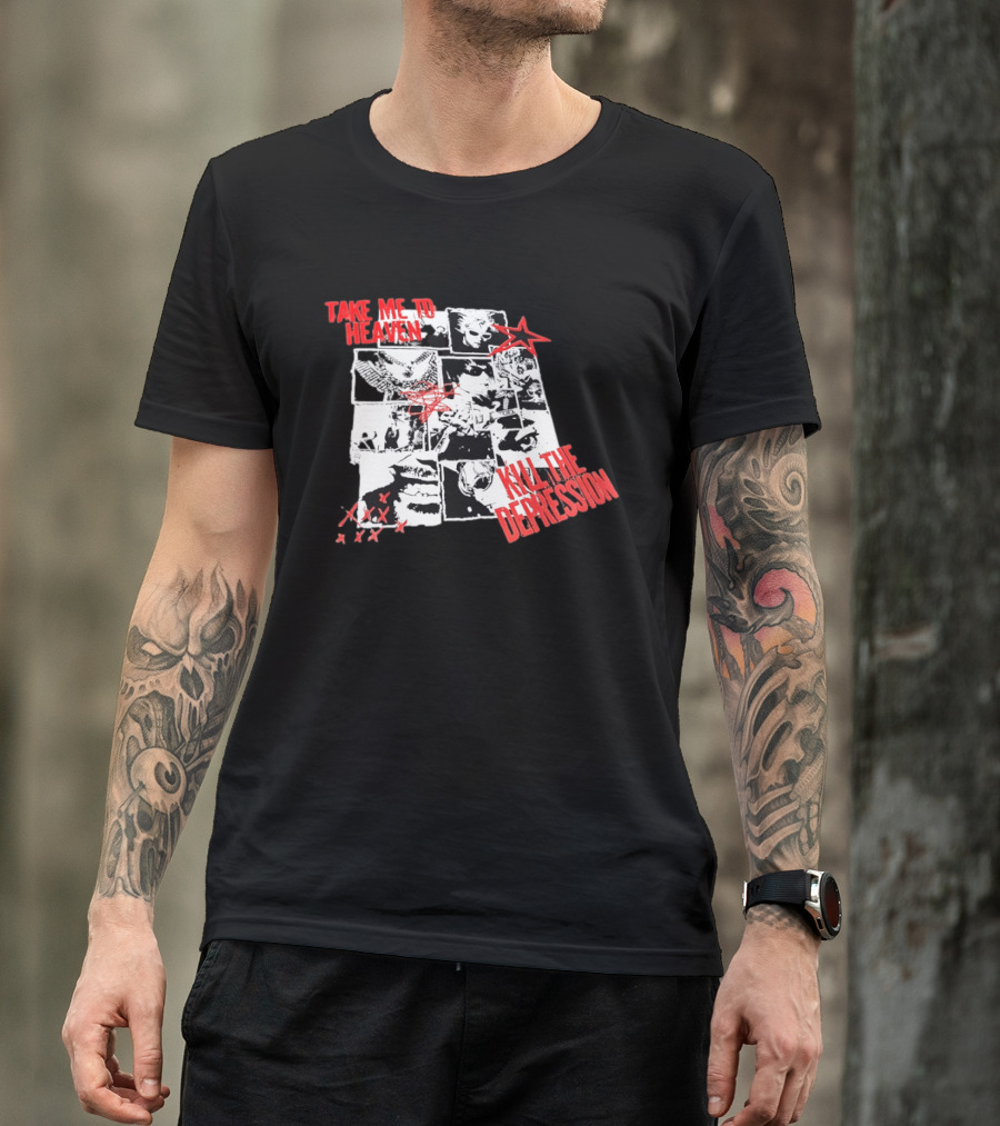 Take Me To Heaven Kill The Depression Kurt Cobain Nirvana Punk Rock Concert Collage T-Shirt