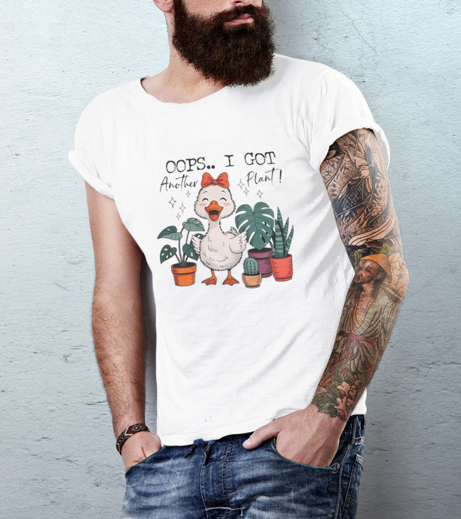 Oops I Got Another Plant Cartoon Duck Cute Bow Houseplants T-Shirt