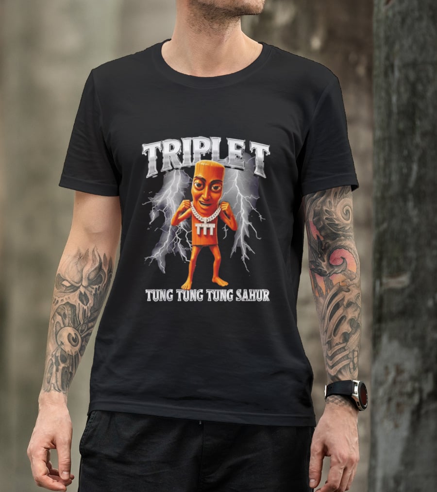 Triple Tung Tung Tung Sahur Meme Brainrot T-Shirt