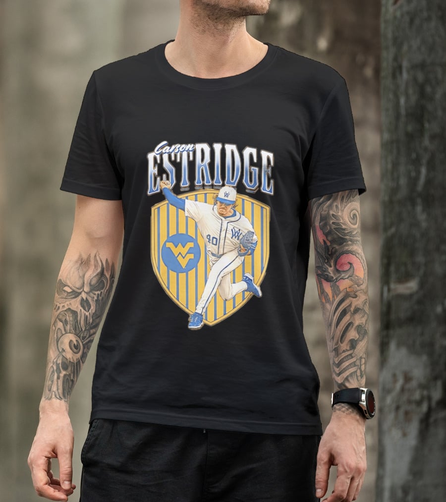 West Virginia Carson Estridge Baseball Running Pose T-Shirt
