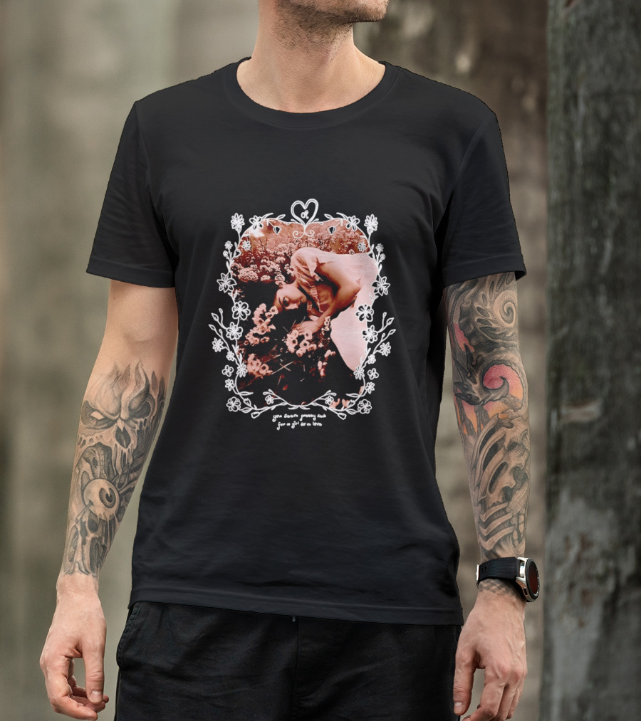 You Seem Pretty Sad For A Girl So In Love Floral Aesthetic Heart Frame Vintage Sepia Photography With Dreamy Flowers And Sleeping Girl T-Shirt