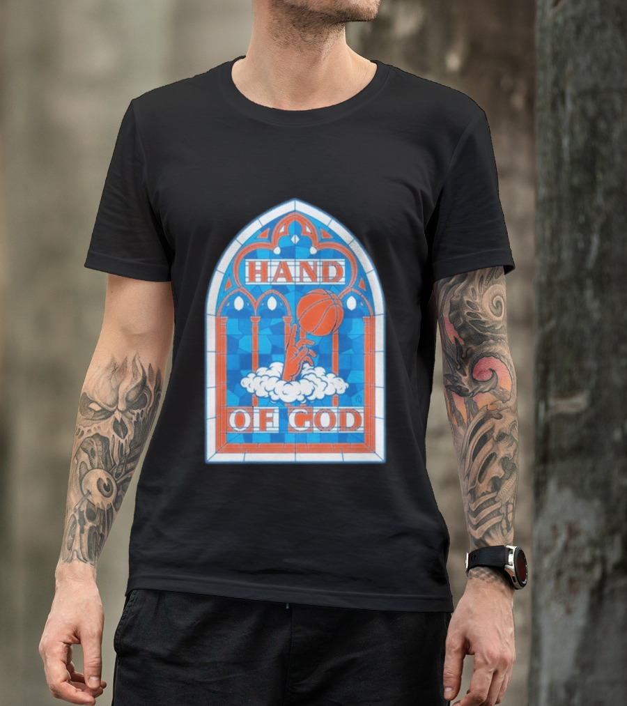 New York Knicks Basketball Stained Glass Hand Of God T-Shirt