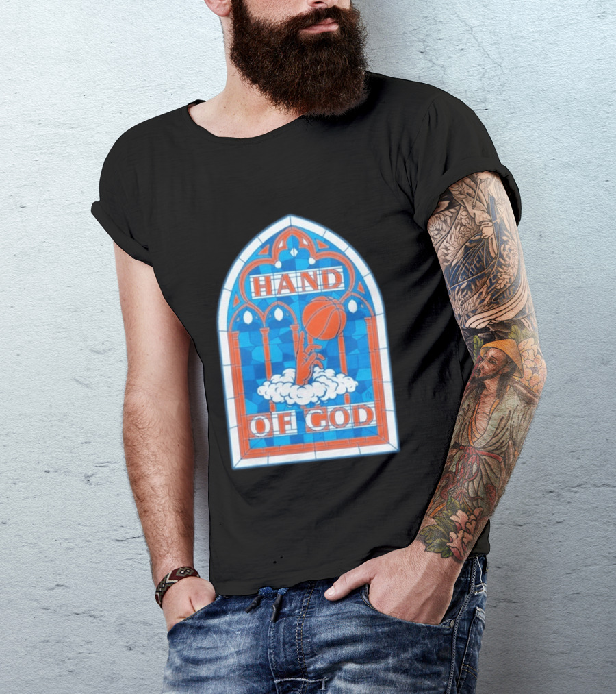 New York Knicks Basketball Stained Glass Hand Of God T-Shirt