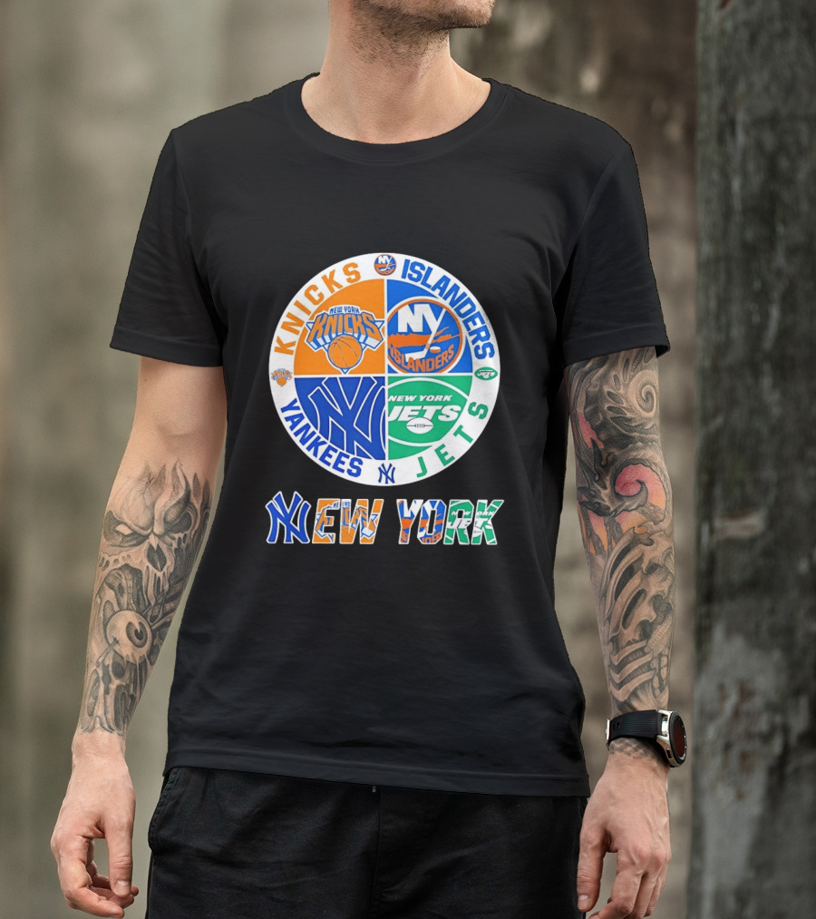 Knicks Islanders Yankees Jets New York Sports Teams Quadrant T-Shirt