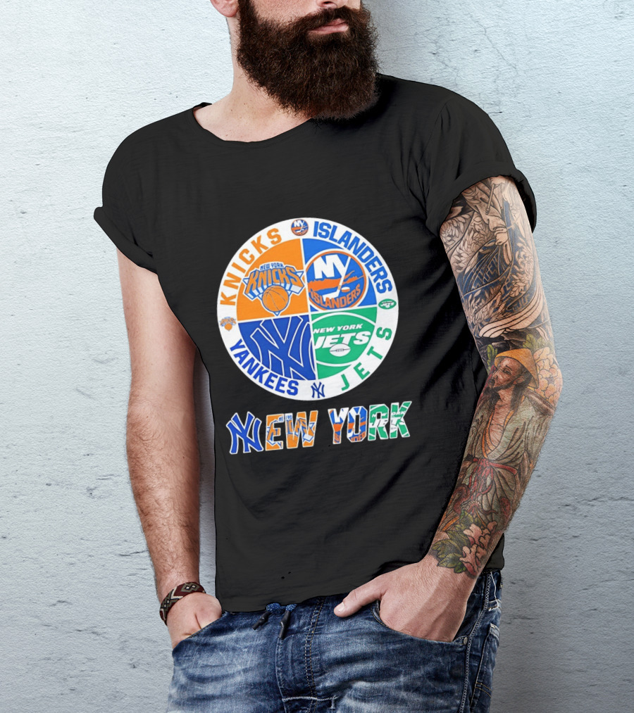 Knicks Islanders Yankees Jets New York Sports Teams Quadrant T-Shirt