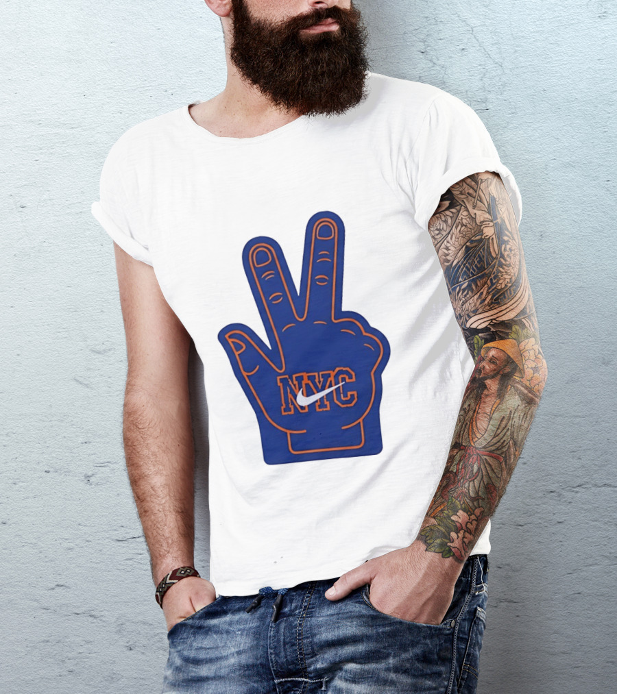 NYC Foam Finger Peace Sign New York Knicks Basketball T-Shirt