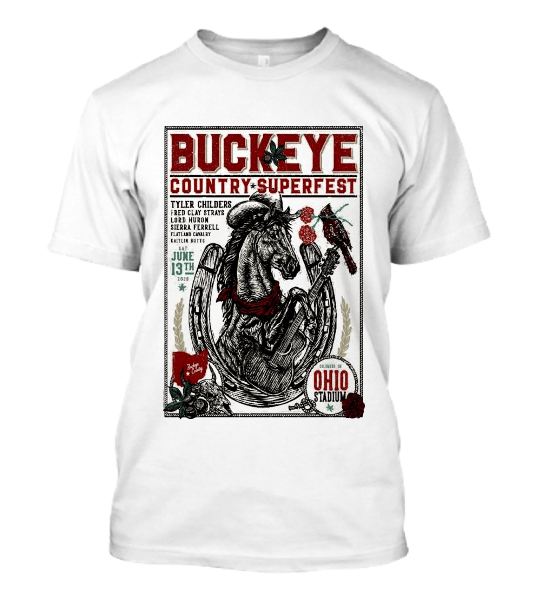 Buckeye Country Superfest June 13 2026 Ohio Stadium Tyler Childers Red Clay Lord Huron Sierra Ferrell Flatland Cavalry Kaitlin Butts T-Shirt
