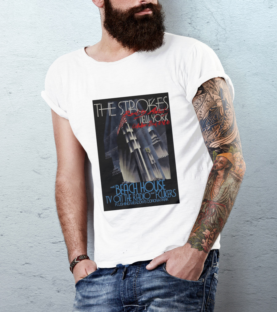 The Strokes New York Concert October 2026 Flushing Meadows Corona Park With Beach House TV On The Radio Fcukers Deco Cityscape T-Shirt