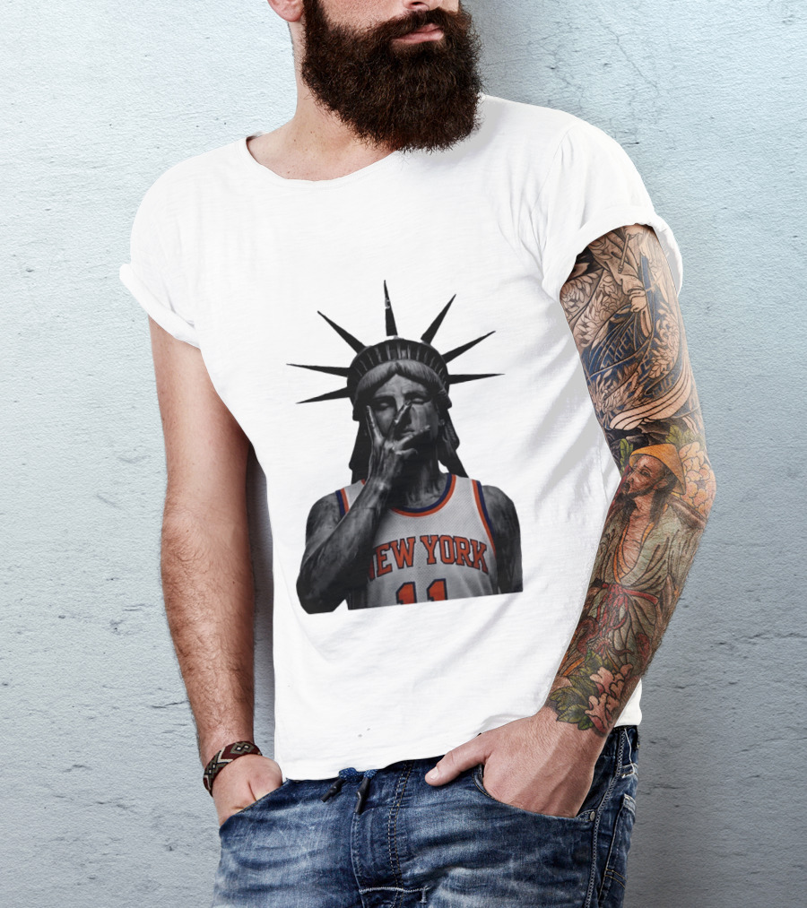 New York Knicks Jalen Brunson Statue Of Liberty Basketball Legend The Wait Is Over T-Shirt