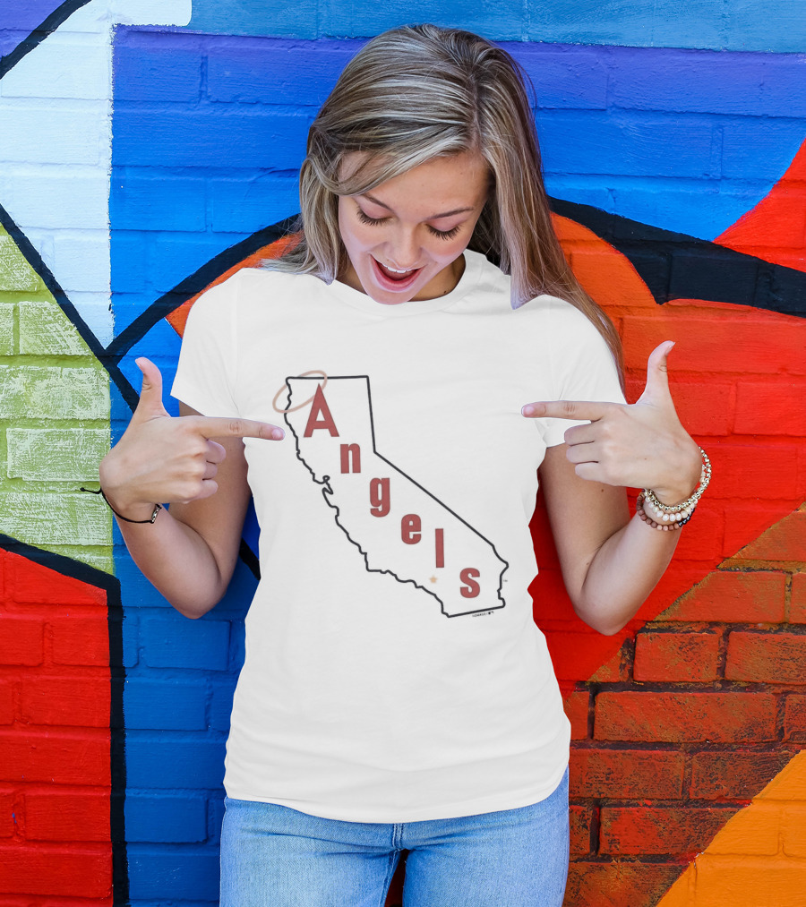 California Angels Script Los Angeles Outline With Halo T-Shirt