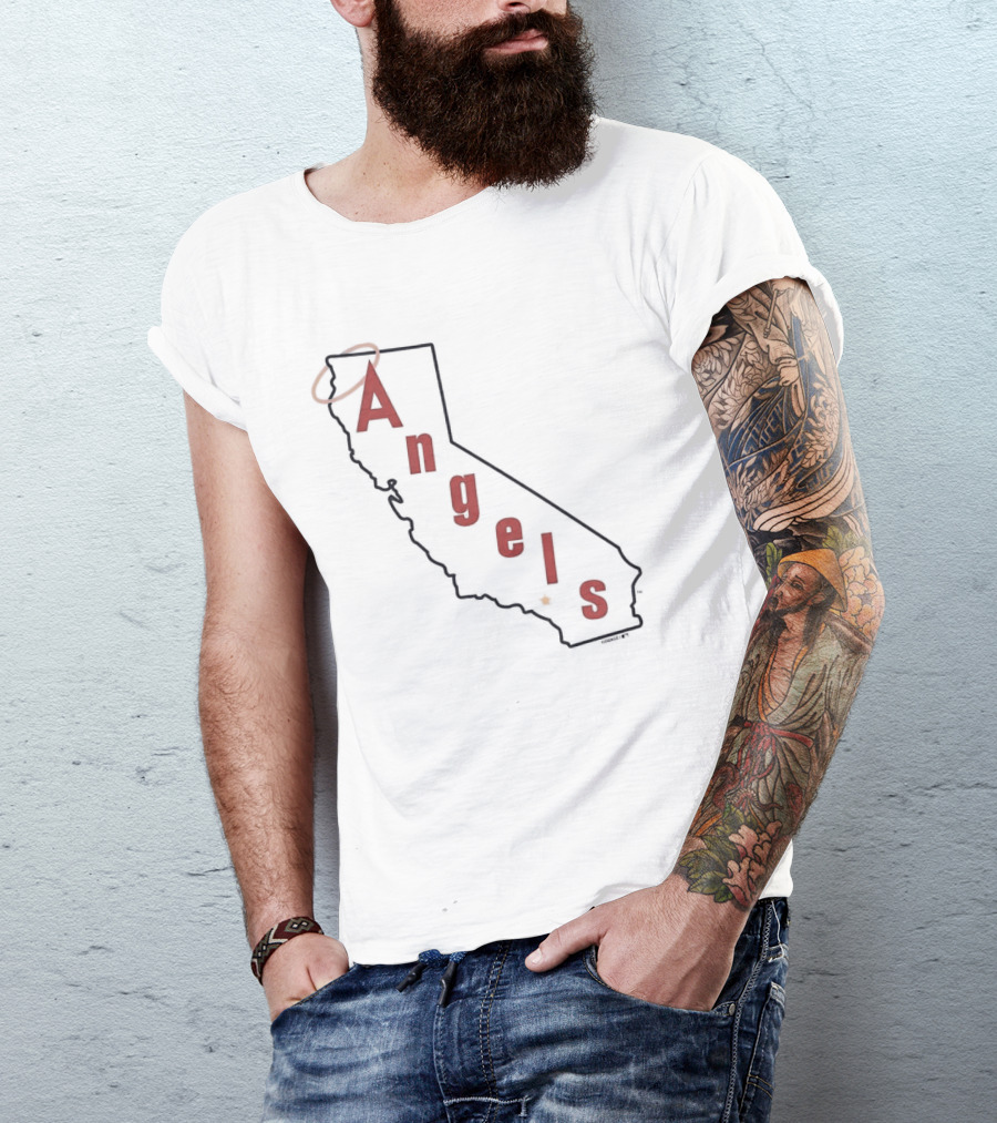 California Angels Script Los Angeles Outline With Halo T-Shirt
