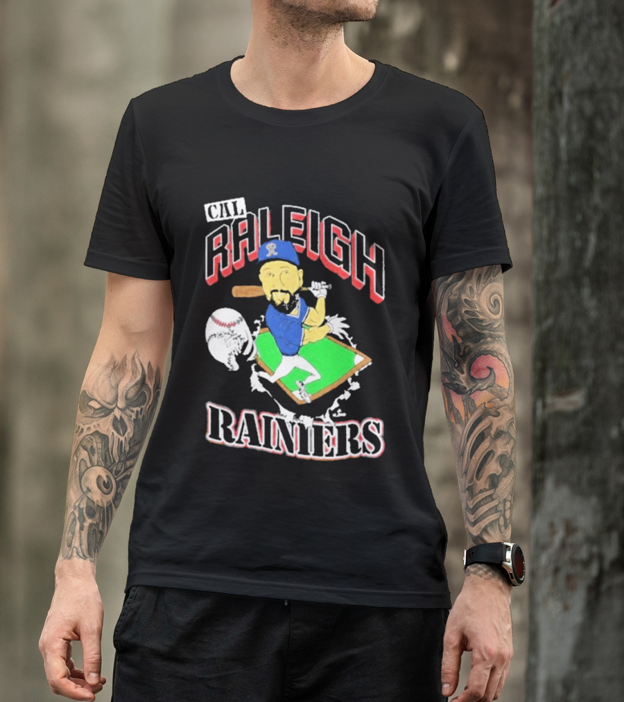 Cal Raleigh Rainiers Baseball Catcher Player Caricature T-Shirt