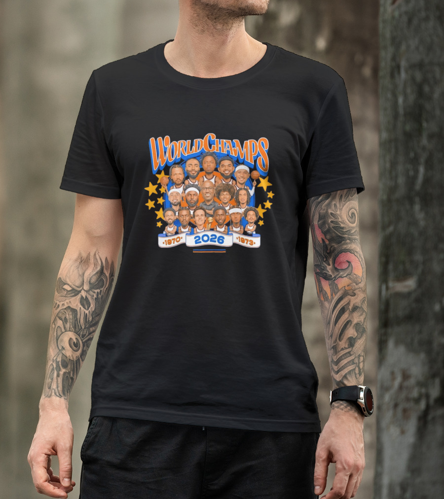 World Champs 2026 New York Knicks Team Caricature 1970 1973 T-Shirt