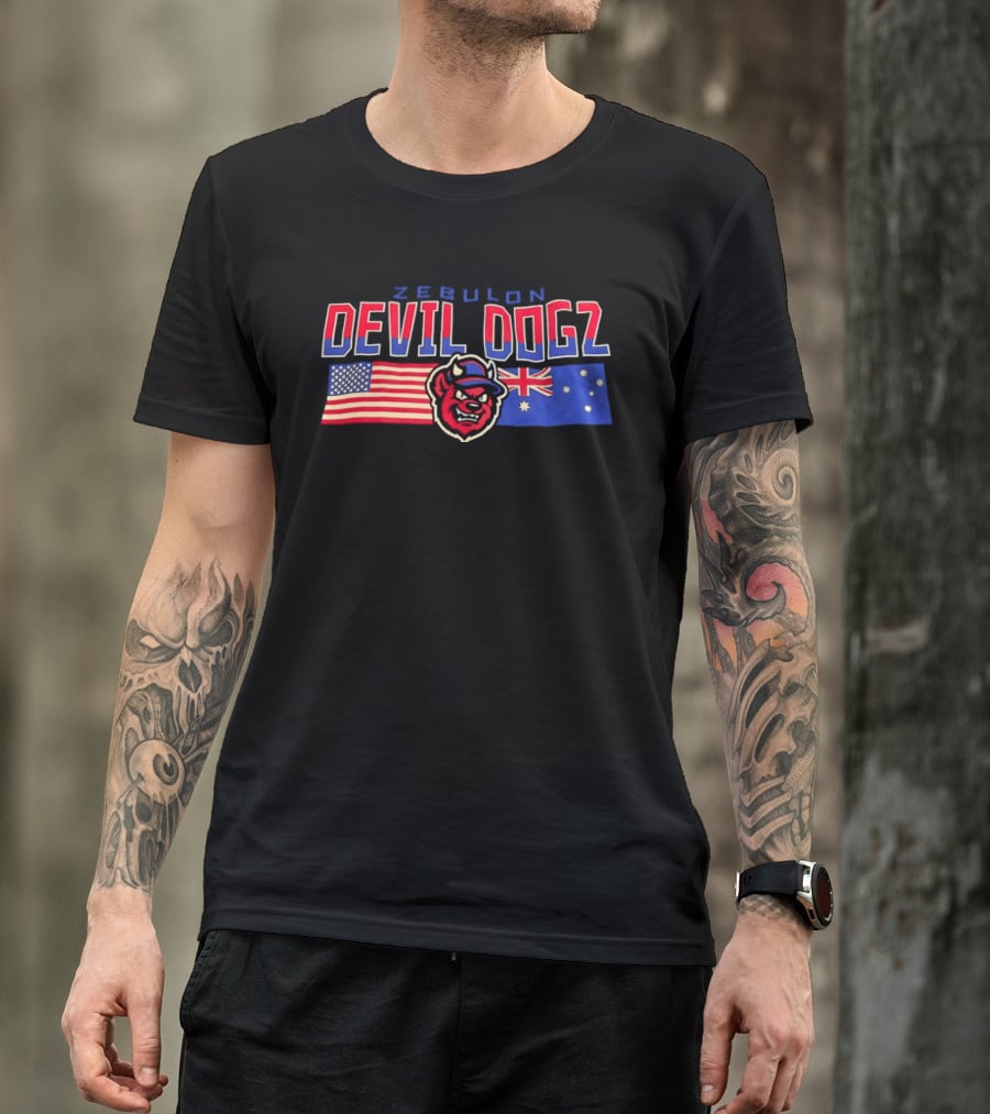 Zebulon Devil Dogz American Australian Flags T-Shirt