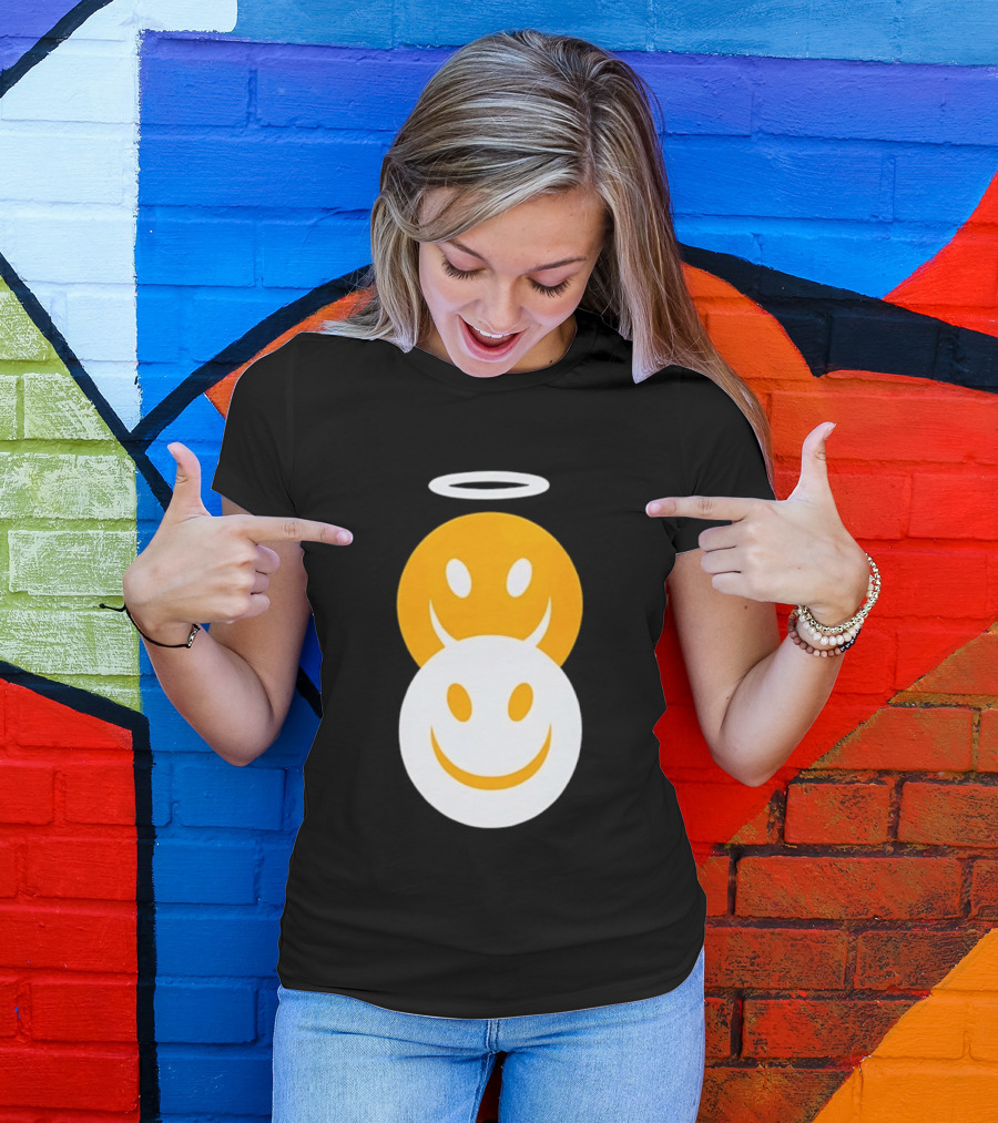 Angel And Devil Smiley Faces Halo And Horns T-Shirt