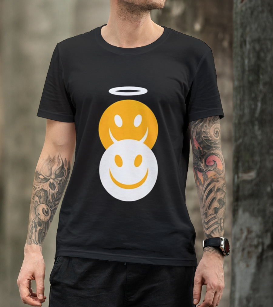 Angel And Devil Smiley Faces Halo And Horns T-Shirt