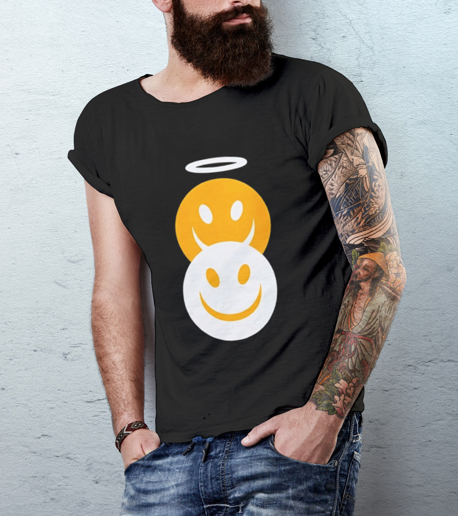 Angel And Devil Smiley Faces Halo And Horns T-Shirt