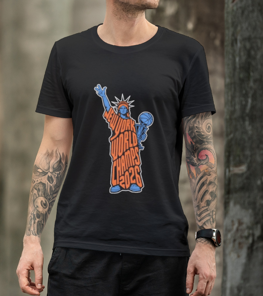 New York World Champs 2026 Statue Of Liberty Basketball Trophy T-Shirt