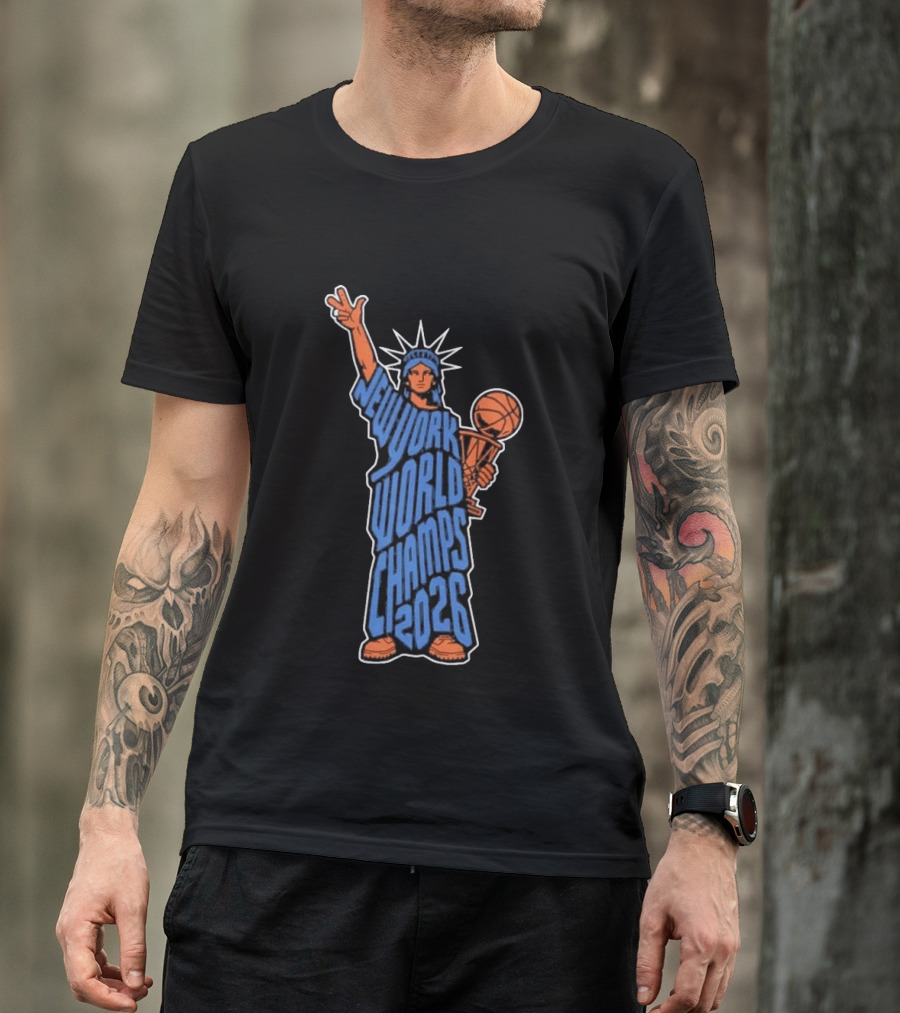 New York World Champs 2026 Statue Of Liberty Basketball Trophy T-Shirt