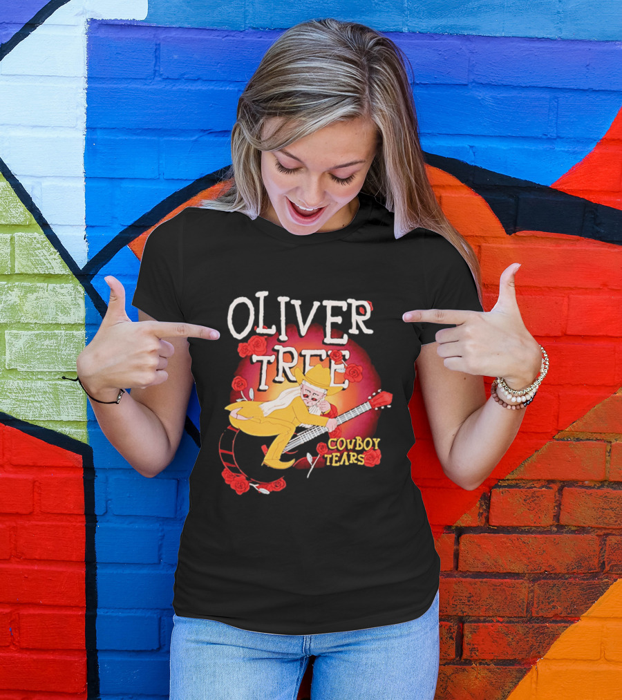 Oliver Tree Cowboy Tears Cartoon Character With Roses And Guitar T-Shirt