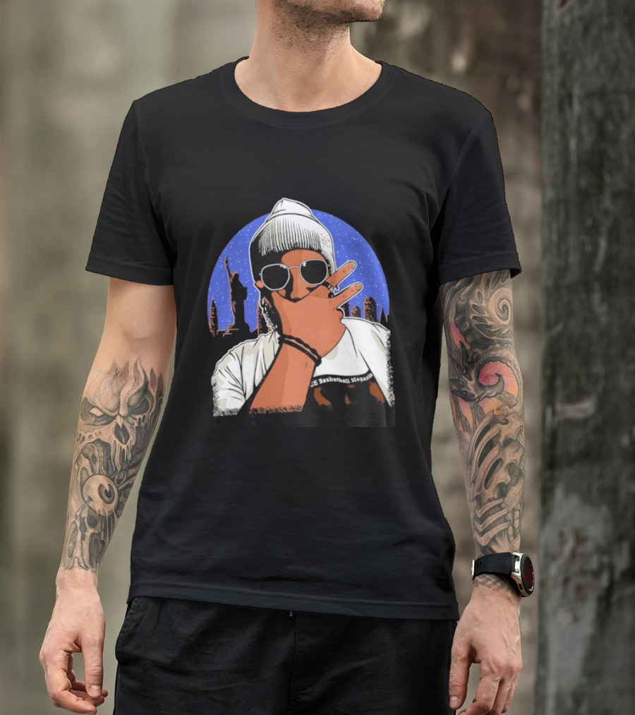 Jalen Brunson's Dad Celly Peace Sign NYC Skyline Basketball Magazine T-Shirt