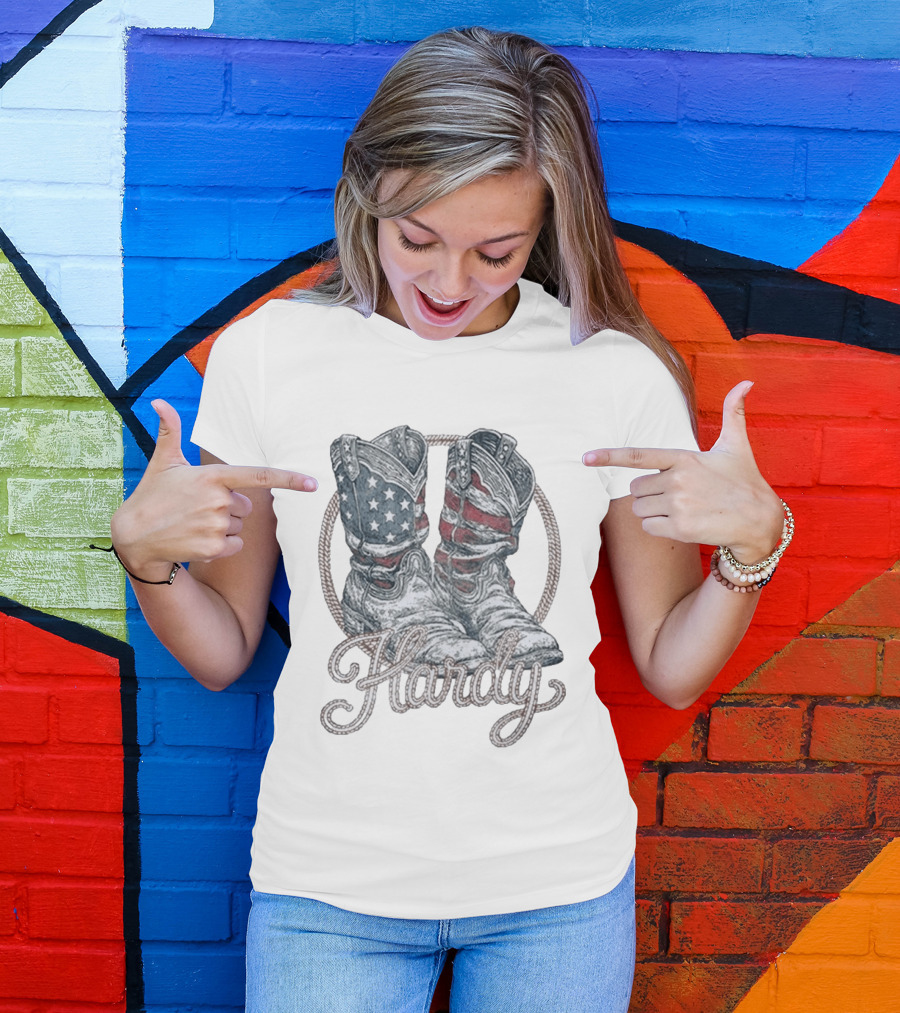 Hardy Boots Americana Patriotic Flag Cowboy T-Shirt