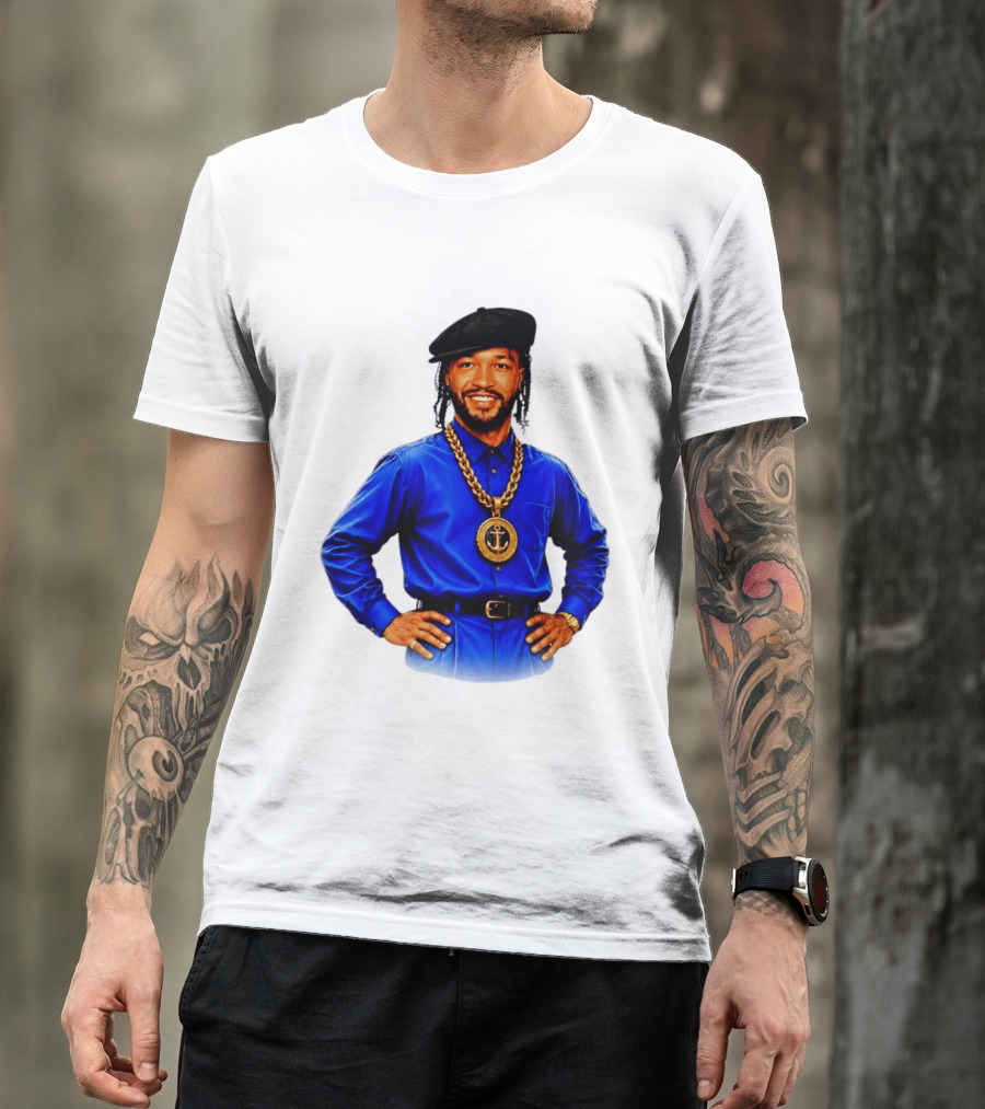 Jalen Brunson NY Knicks Always Business Never Personal Anchor Chain Beret Outfit T-Shirt