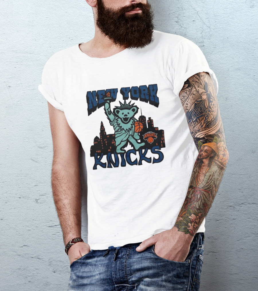 NBA Grateful Dead New York Knicks Bear Liberty Statue T-Shirt