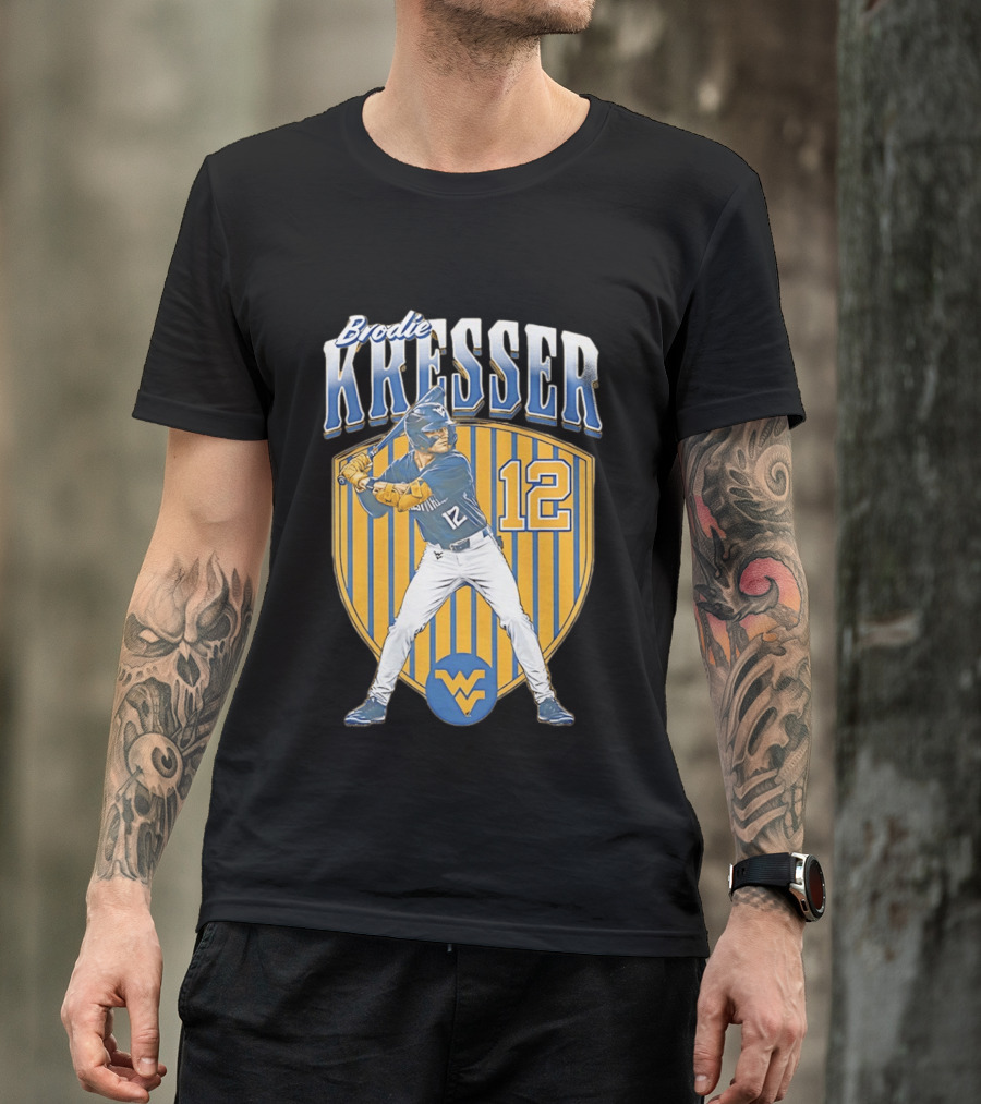 West Virginia Mountaineers Brodie Kresser Number 12 Baseball Player T-Shirt