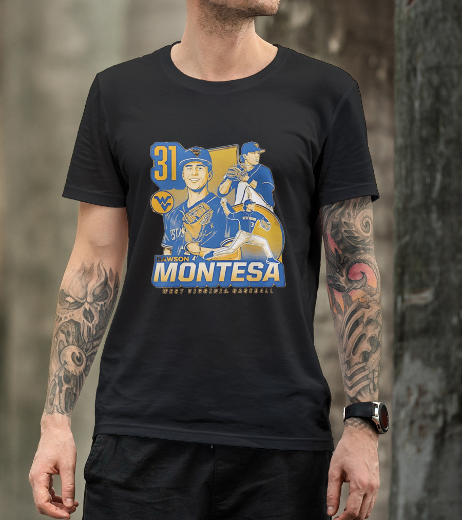 West Virginia Baseball Dawson Montesa 31 Mountaineers T-Shirt