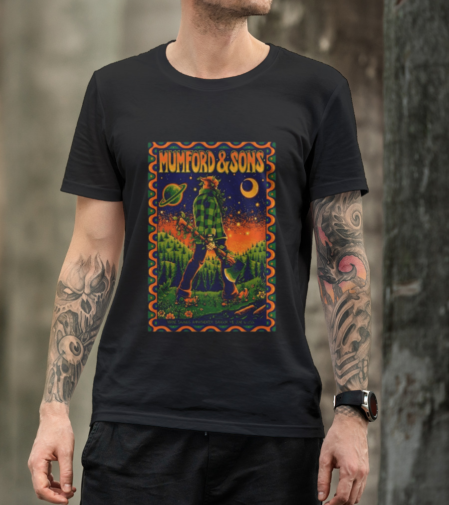 Mumford And Sons Maine Savings Amphitheater Bangor ME June 16 2026 Concert Planet And Moon Lumberjack T-Shirt