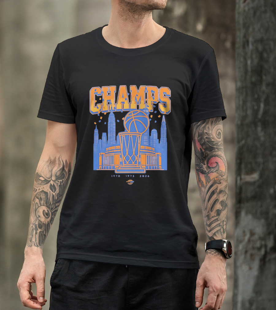 New York Knicks Champs 1970 1973 2026 Basketball Skyline Celebration T-Shirt