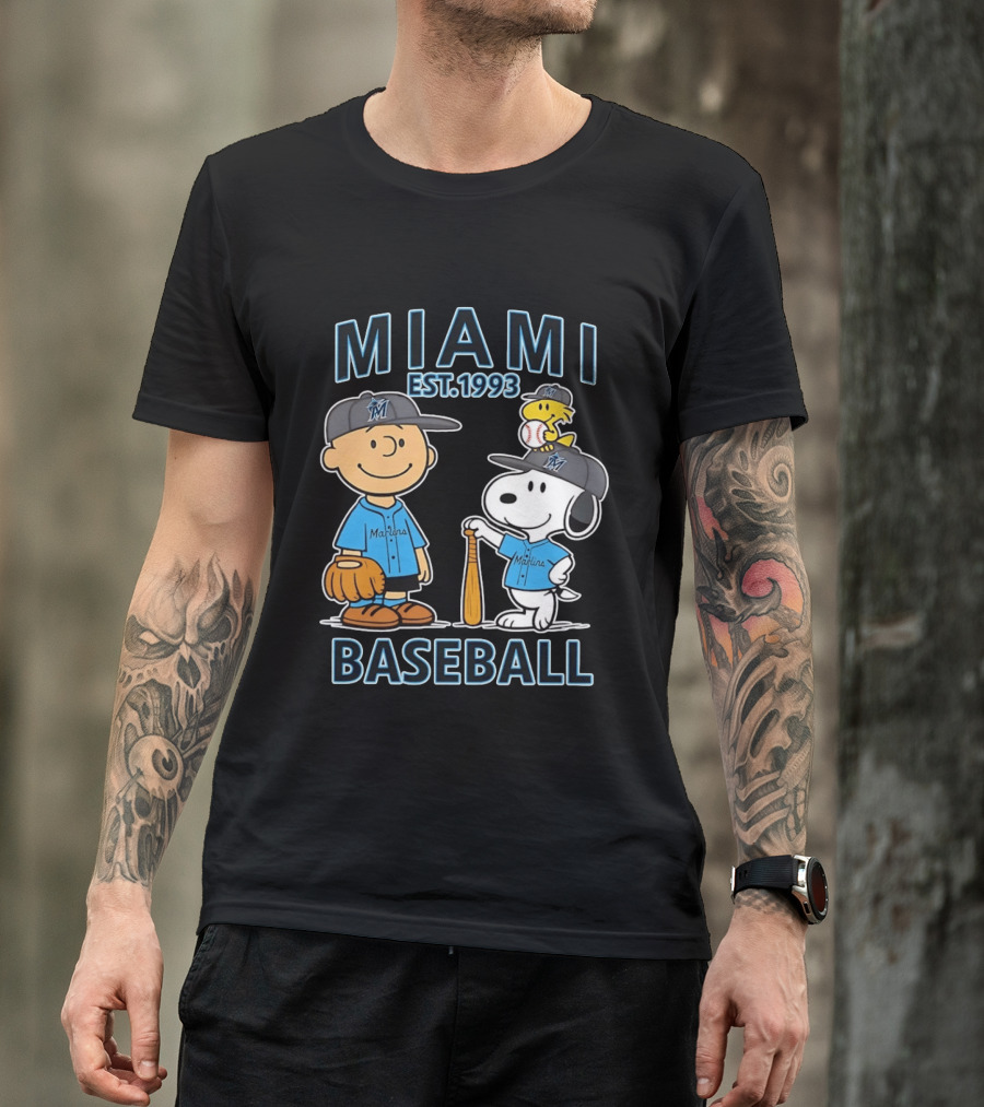 Miami Marlins Baseball Peanuts Characters Est 1993 T-Shirt