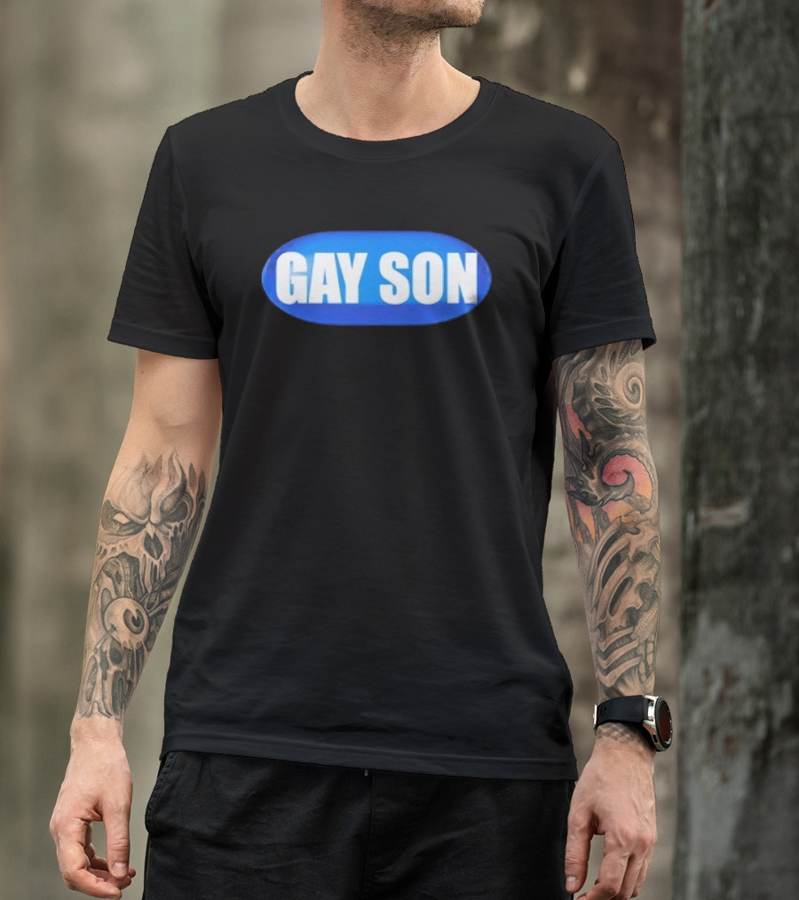 Gay Son Pill Blue Oval T-Shirt