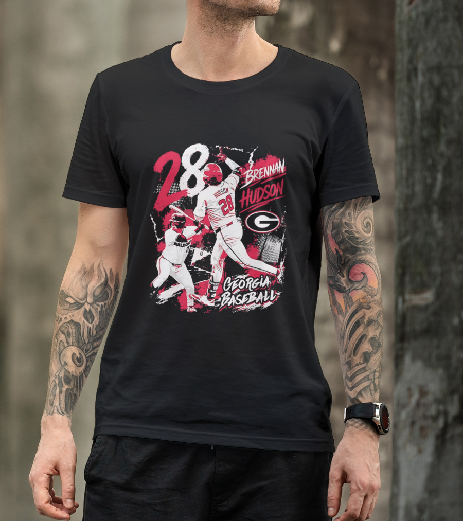 Georgia Baseball Brennan Hudson 28 Player Collage T-Shirt
