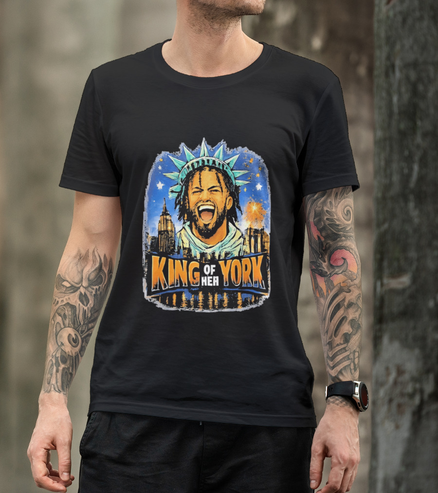 Jalen Brunson Statue Of Liberty Crown King Of New York City Skyline T-Shirt